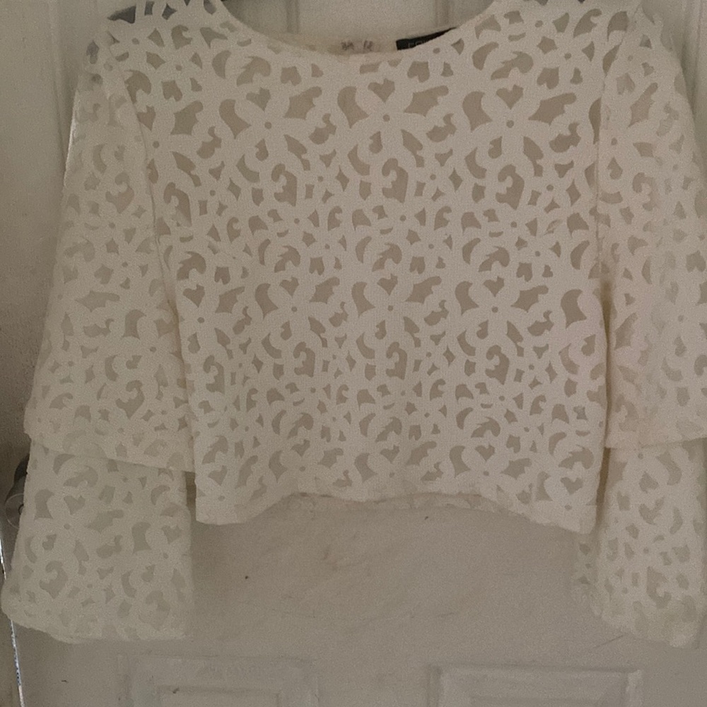 Cq by Cq off white burnout crop top with layered sleeves.